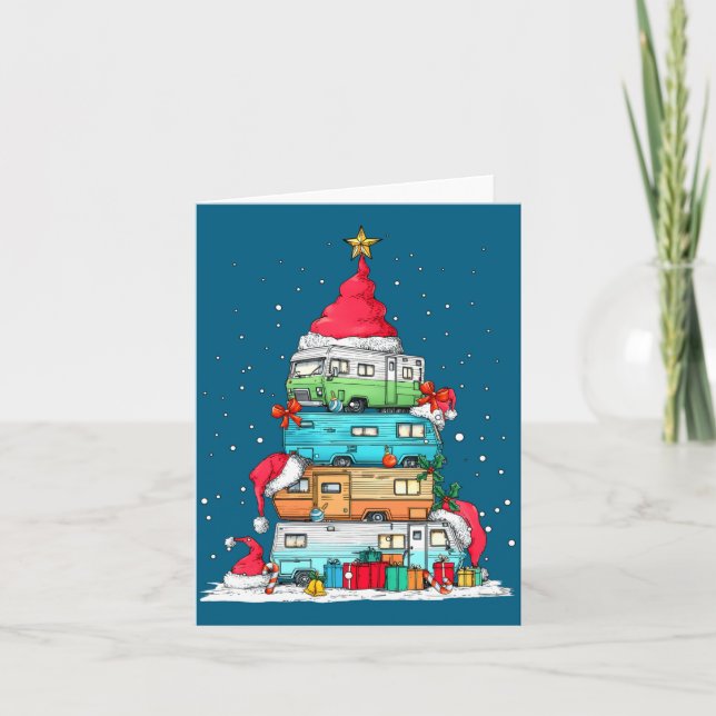 Rv Camng Camper Travel Vacation Christmas Tree Xma Kort (Framsida)