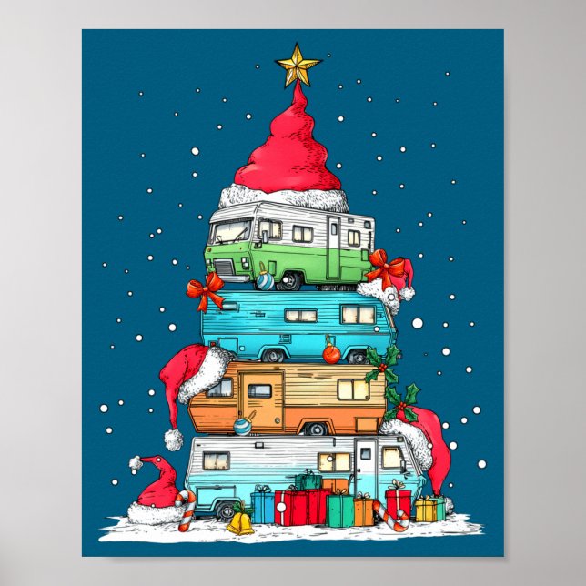 Rv Camng Camper Travel Vacation Christmas Tree Xma Poster (Framsidan)