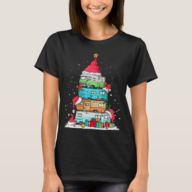 Rv Camng Camper Travel Vacation Christmas Tree Xma T Shirt (Framsida)