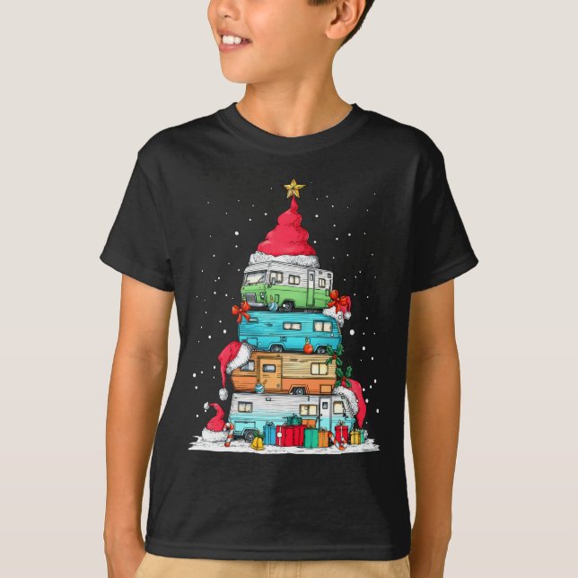 Rv Camng Camper Travel Vacation Christmas Tree Xma T Shirt (Framsida)