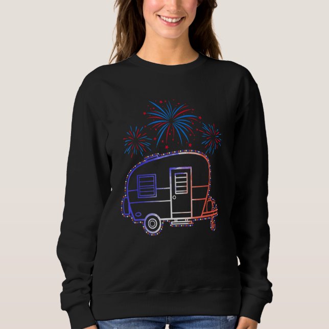 RV Camping American Flagga Fireworks 4:e juli Cam T Shirt (Framsida)
