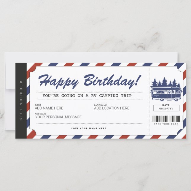 RV Camping Gift Voucher-sommarlägercertifikat (Framsida)