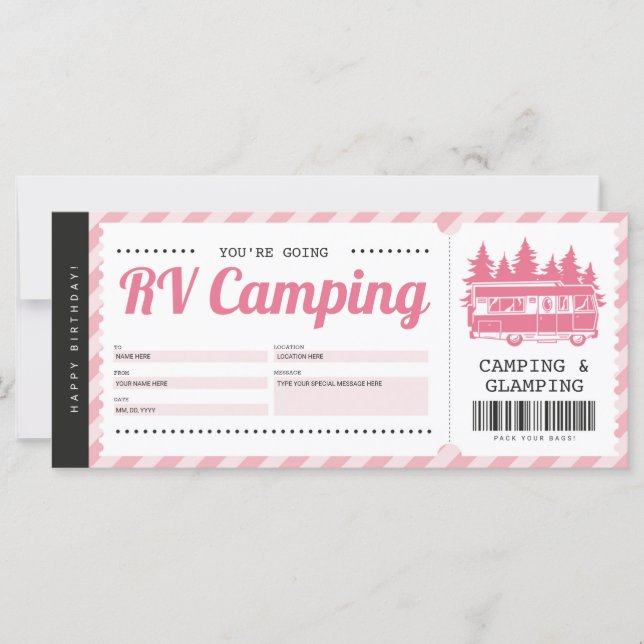 RV Camping Rosa Voucher, sommarlägercertifikat (Framsida)