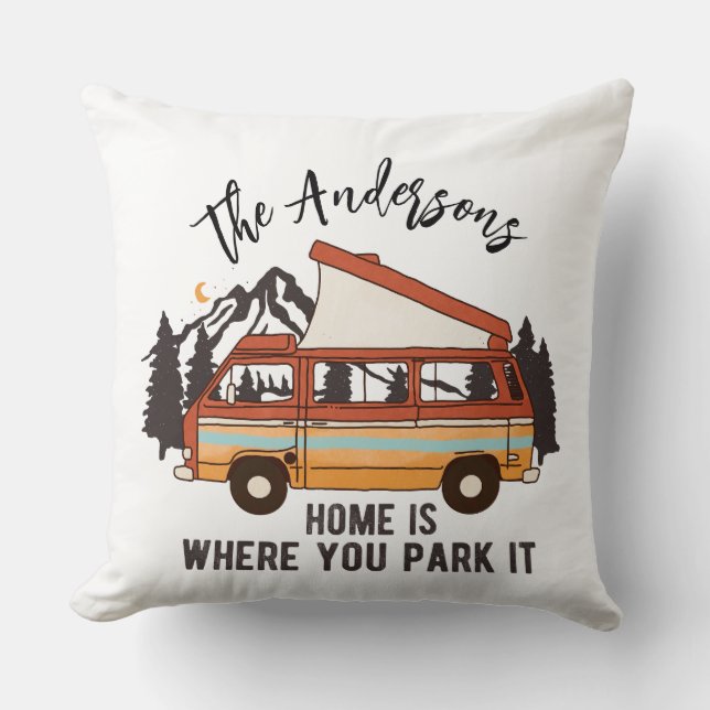 RV Camping Tält-släpvagnshem är där man parkerar d Kudde (Framsida)