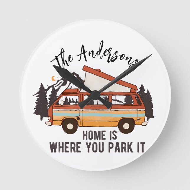 RV Camping Tält-släpvagnshem är där man parkerar d Rund Klocka (Framsida)