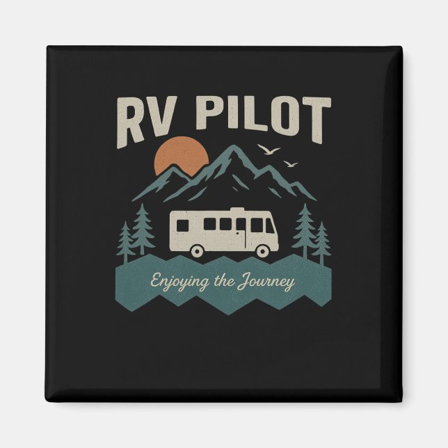 Rv Pilot Camping Retro Motorhome Travel Vacation C Magnet (Framsidan)