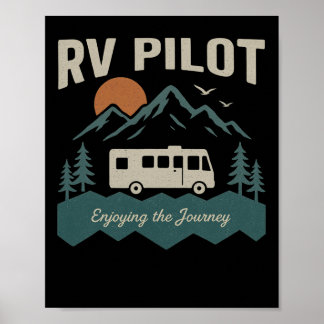 Rv Pilot Camping Retro Motorhome Travel Vacation C Poster