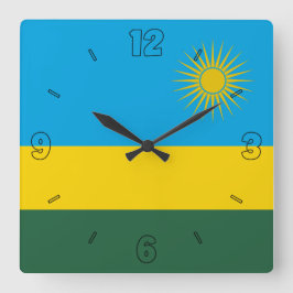 Rwanda Flagga Grönt Blue Gult Sol Nummer Fyrkantig Klocka