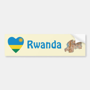 Rwanda Flagga Hjärta + Karta Bildelarvklistermärke Bildekal