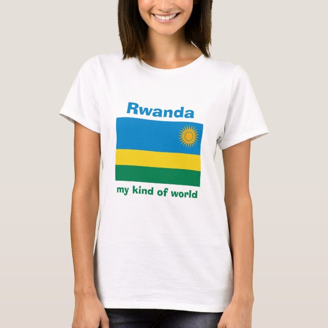 Rwanda Flagga + Karta + Text T-Shirt (Framsida)