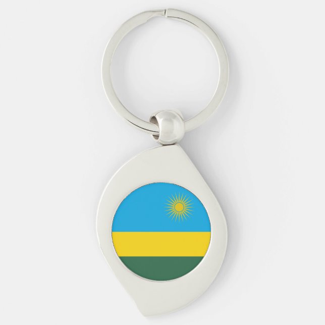 Rwanda Flagga Swirl Silverfärgad Nyckelring (Framsidan)