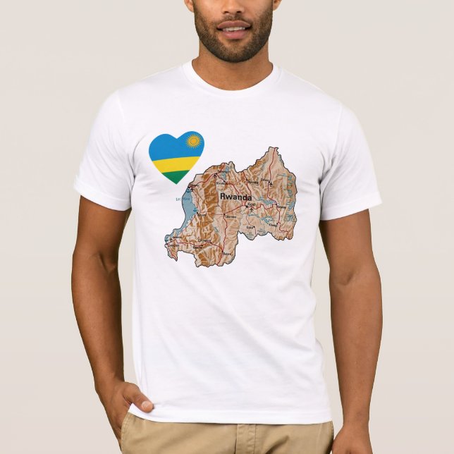 Rwanda flaggahjärta och kartaT-tröja Tee (Framsida)