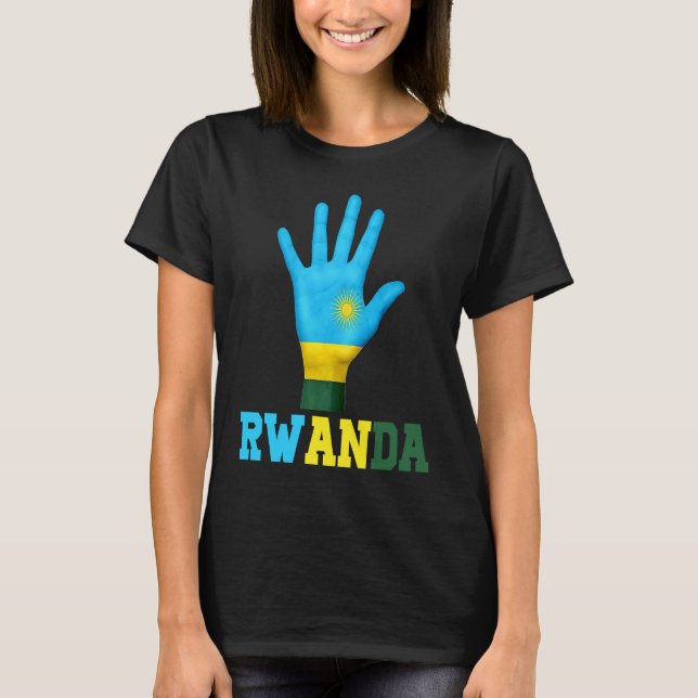 RWANDA Hand Up Flag  I Love RWANDA Travel T Shirt (Framsida)