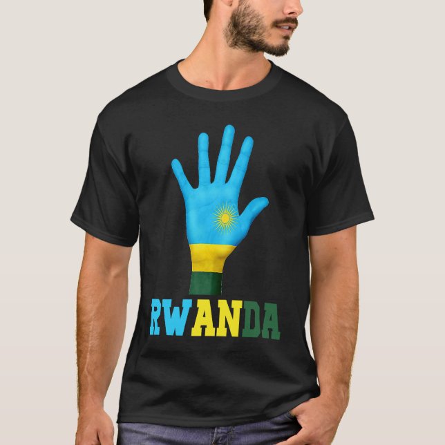 RWANDA Hand Up Flag  I Love RWANDA Travel T Shirt (Framsida)