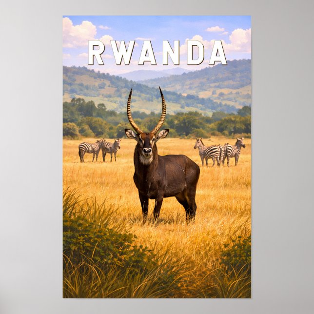 Rwanda Illustration Resa Konst Vintage Poster (Framsidan)
