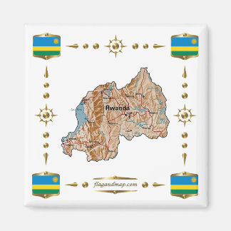 Rwanda Karta + Flaggor Magnet