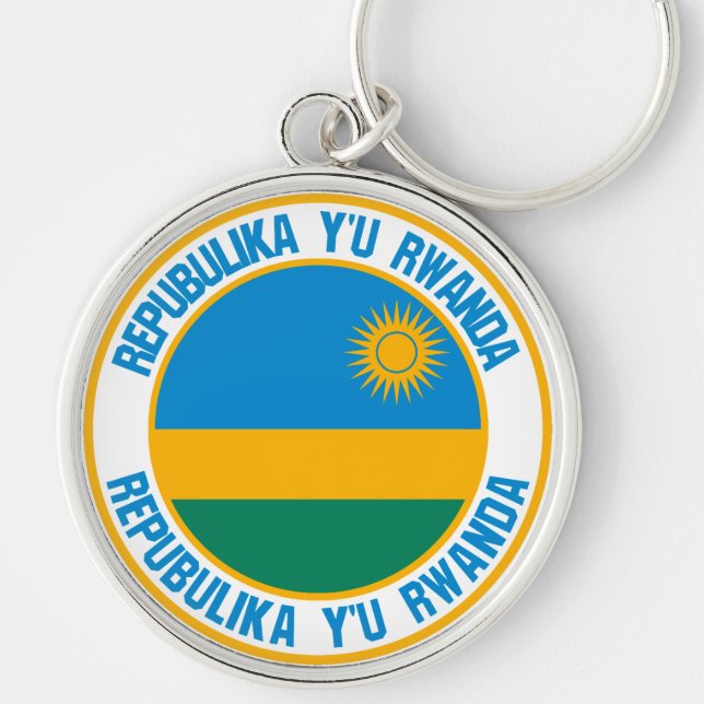Rwanda Round Emblem Rund Silverfärgad Nyckelring (Framsidan)