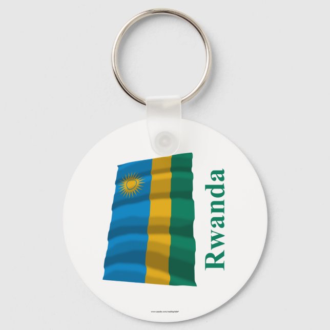 Rwanda Wave Flagga med Namn Nyckelring (Framsida)