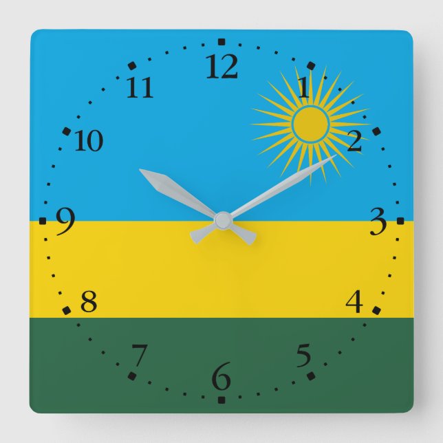 Rwandaflagga Fyrkantig Klocka (Framsida)