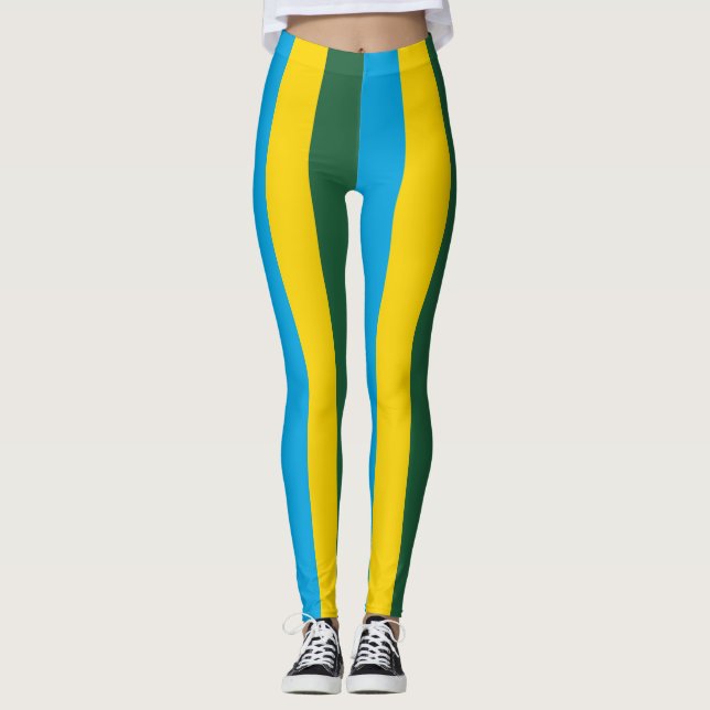 Rwandas nationella Flagga-Lodrät, strimlat Leggings (Framsida)