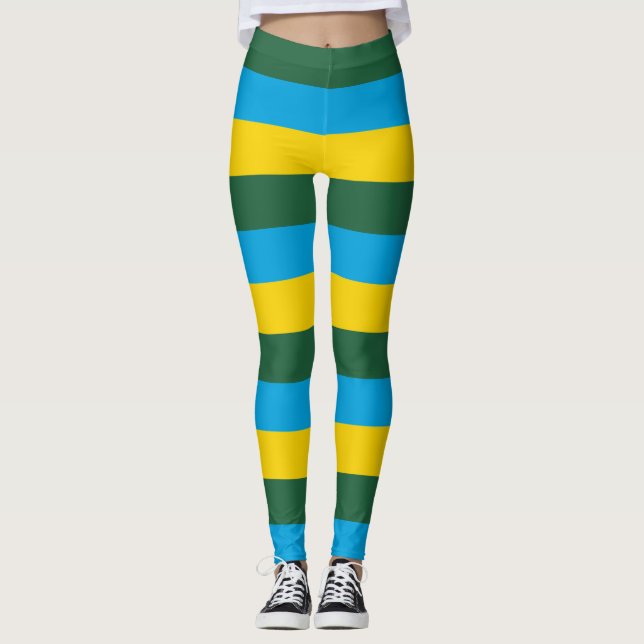 Rwandas nationella Flagga-Vågrät, strimlat Leggings (Framsida)