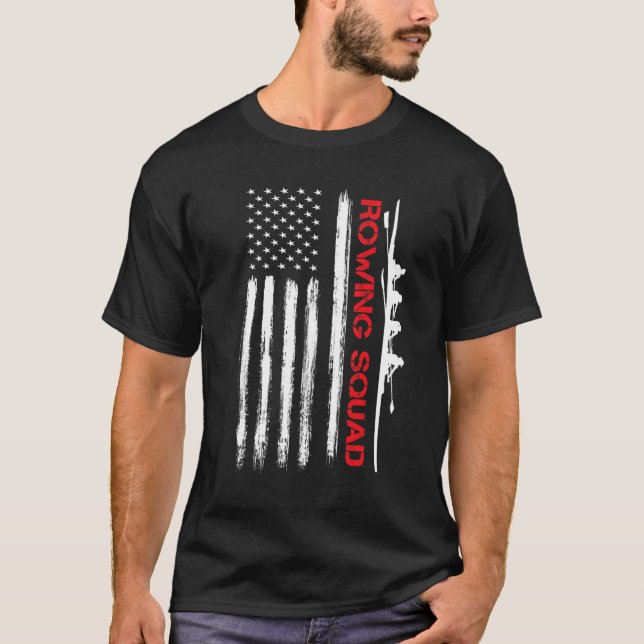 Rwing Squad USA American Flagga Row Crew Boat Rowe T Shirt (Framsida)