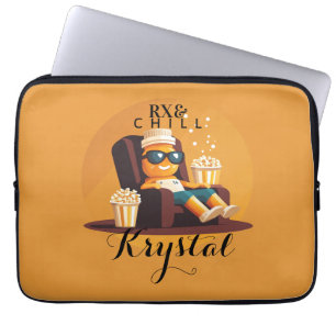 Rx & Chill Funny Pharmacy Tech Namn Laptop Fodral