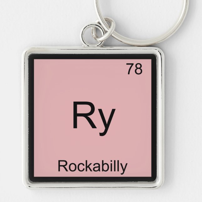 Ry - Rockabilly Rolig Kemiskt Element Symbol T-shi Fyrkantig Silverfärgad Nyckelring (Framsidan)