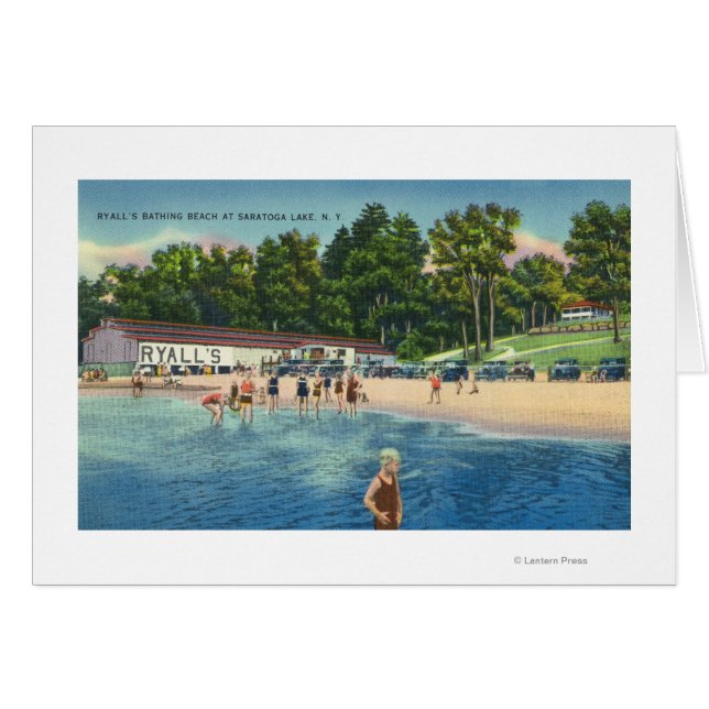 Ryall's Bathing Beach på Saratoga Sjö View Hälsningskort (Framsidan Horizontal)