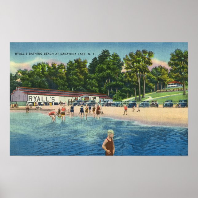 Ryall's Bathing Beach på Saratoga Sjö View Poster (Framsidan)