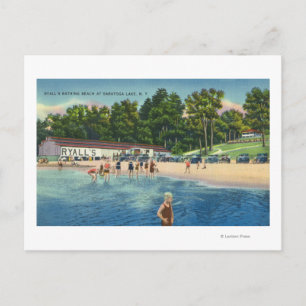 Ryall's Bathing Beach på Saratoga Sjö View Vykort