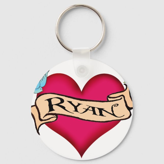 Ryan - Anpassningsbar Heart Tattoo T-shirts & Gift Nyckelring (Framsida)