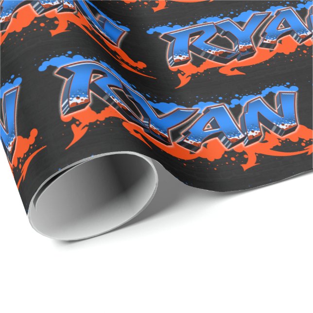Ryan Vorname Name Graffiti blue orange Presentpapper (Rullad Hörn)