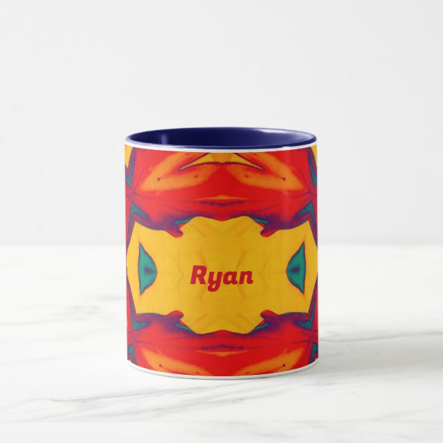 RYAN ~ Zany 3D Mönster ~ Red Blue Gult Orange Mugg (Center)