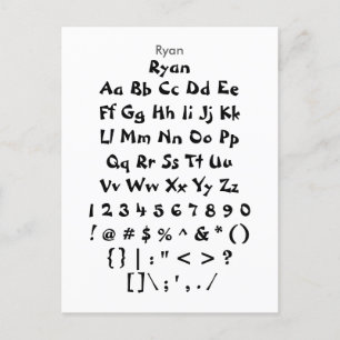 Ryan - Zazzle Font Sampler Lakan Vykort