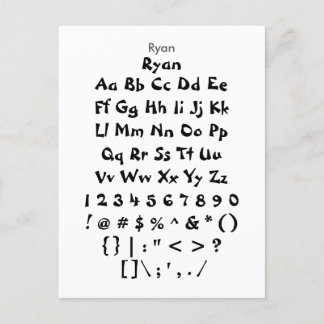 Ryan - Zazzle Font Sampler Lakan Vykort