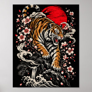 Ryande Tiger Sakura Japansk Poster