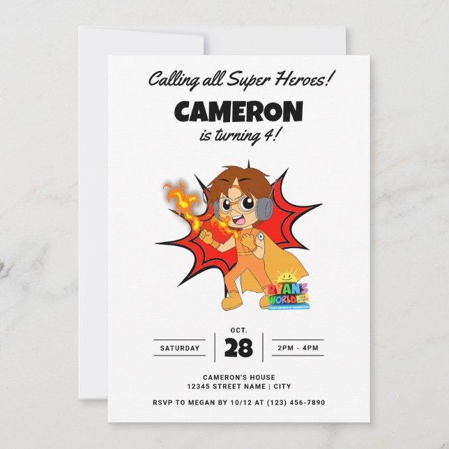 Ryans världsdag Tecknad Birthday Inbjudningar (Framsida)