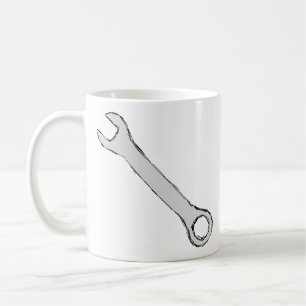 Rycka häftig. Grått och svart. Skruvnyckel Kaffemugg