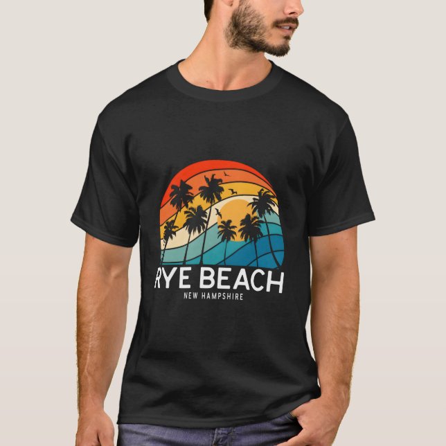 Rye Beach New Hampshire Palm Tree Tropical Beach T Shirt (Framsida)