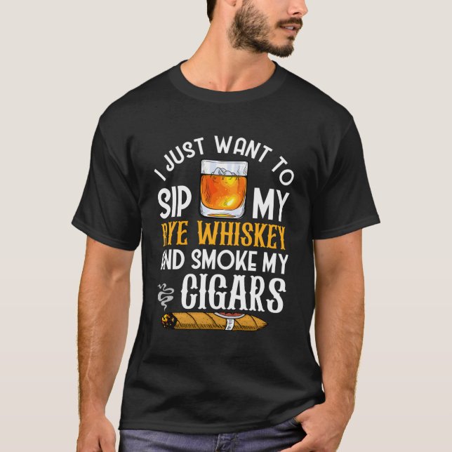Rye Whiskey Drinking and Smoking Cigar Whisky Bour T Shirt (Framsida)