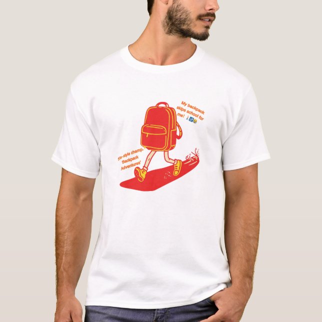 Ryggsäck hoppar över skolan för äventyr t shirt (Framsida)