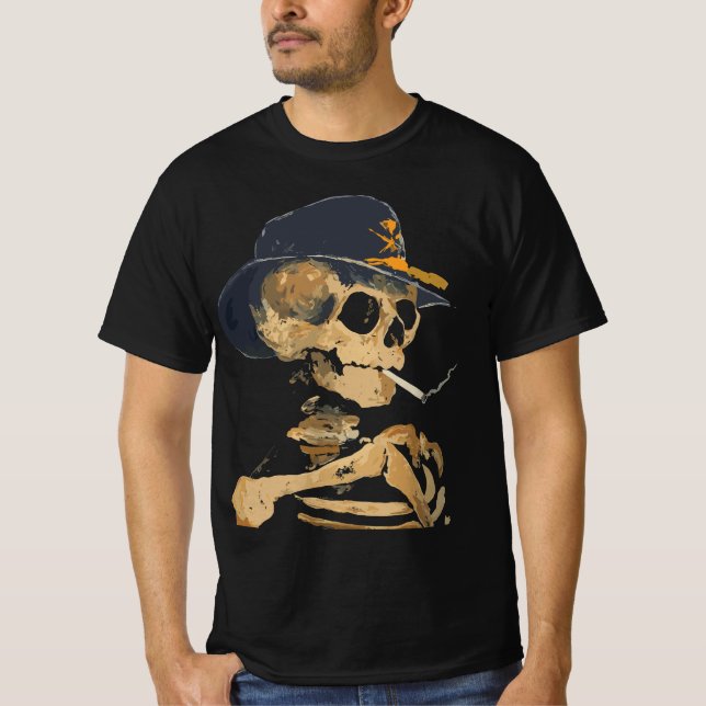 Rykande Cowboy Skelett T Shirt (Framsida)