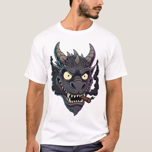 Rykande Obsidian Drakon T Shirt (Framsida)