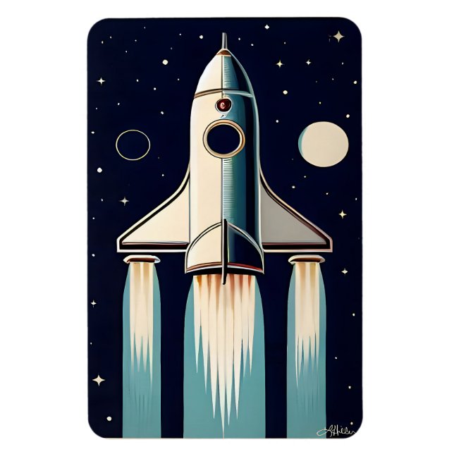 Rymålder Retro 50-talets Rymdskepp Magnet (Vertikal)