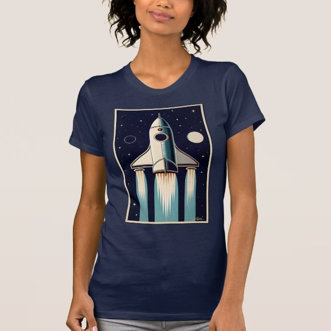 Rymålder Retro 50-tals Rymdskepp T Shirt (Framsida)