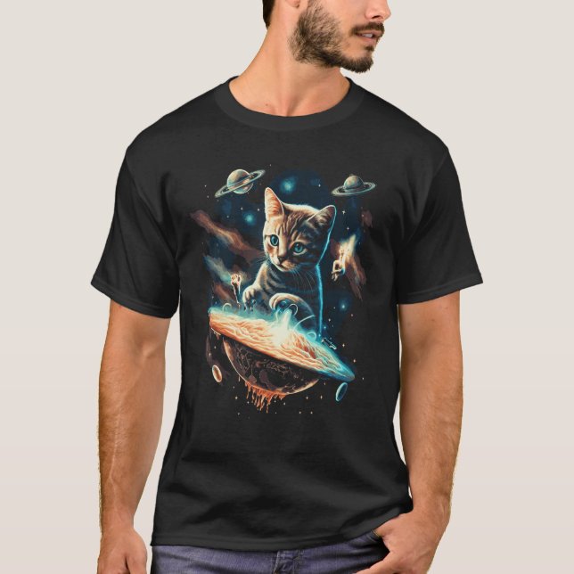 Rymd Astronaut Katt Ufo Planeter Galax Kitty T Shirt (Framsida)