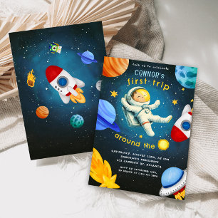 Rymd Astronaut Raket Skepp Planet Barn Födelsedag Inbjudningar