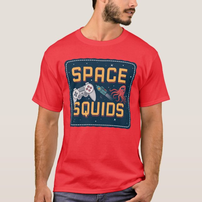 Rymd Bläckfisk Retro TV-spel vänner T Shirt (Framsida)