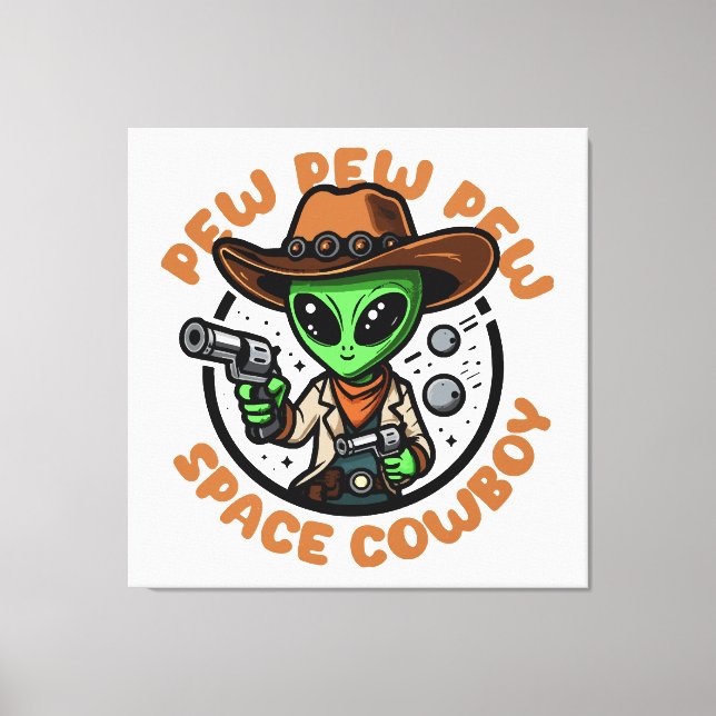 Rymd Cowboy Rolig Alien Canvastryck (Framsida)